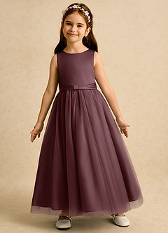 Azazie Lior Flower Girl Dresses Sangria Ball-Gown Pleated Tulle Dress image4