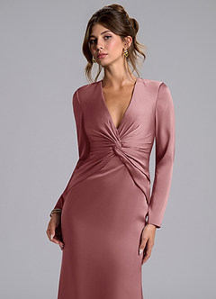 Azazie Valerie Bridesmaid Dresses Dusty Rose Mermaid Long Sleeve Stretch Satin Dress image6