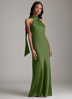 Azazie Cassiana Jurken voor bruidsmeisjes Jurk van Stretch Satijn met Zeemeermin Geplooid Jeneverbes image6