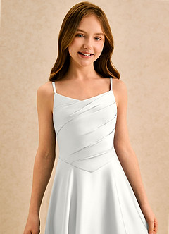 Azazie Coconut Girls Formal Vestidos de florista Vestido Branco de Cetim elástico de Linha A com Plissado image6