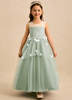 Azazie Mariposa Robe Demoiselle D'honneur Fillette Robe Princesse en Tulle Dentelle Vert Sauge image4