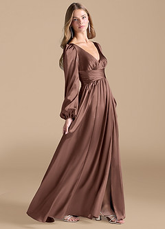 Azazie Norah Bridesmaid Dresses Espresso A-Line Metallic Satin Dress image3