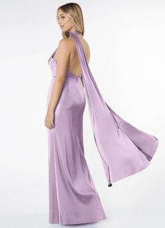 Azazie Kaylani Bridesmaid Dresses Frosted Lilac Mermaid High Neck Stretch Satin Dress image4
