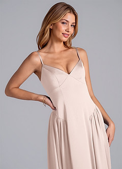 Azazie Kirby Bridesmaid Dresses Blushing Pink A-Line Stretch Satin Dress image2