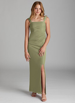 Azazie Jesaphine Junior Pistachio Sheath Pleated Mesh Dress image1