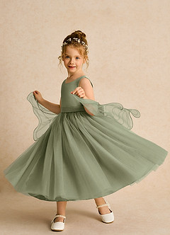 Azazie Pear Blumenmädchenkleider Ballkleid Schleifen Tüll Kleid Pistazie image2