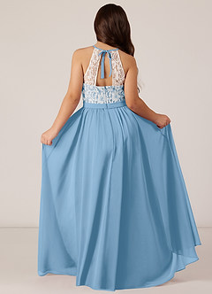 Azazie Fahari Junior Steel Blue A-Line Lace Chiffon Dress image1