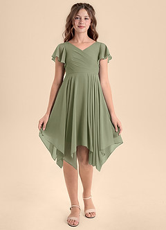 Azazie Janeaurelia Junior Abito A-Line in Chiffon Plissettato Pistacchio image6
