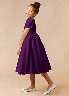 Azazie Anirra Blumenmädchenkleider Ballkleid Plissee Matte Satin Kleid Traube image3