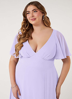 Azazie Kimber Vestidos de damas de honor Vestido de Lila de Gasa de Corte en A con Manga volante image13