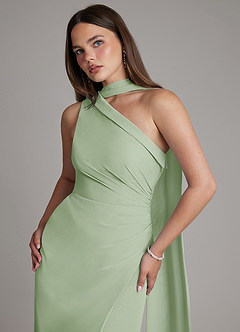 Azazie Zhanna Probar vestidos en casa Vestido de Salvia Polvorienta de Gasa de Corte Sirena con Hombro unilateral image3