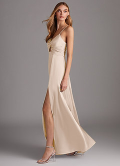 Azazie Jenna Bridesmaid Dresses White Alabaster A-Line Pleated Stretch Satin Dress image3