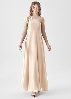 Azazie Arabella Junior White Alabaster A-Line Ruched Chiffon Dress image5