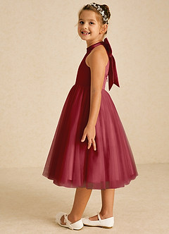 Azazie Dora Flower Girl Dresses Pomegranate A-Line Bow Tulle Dress image4
