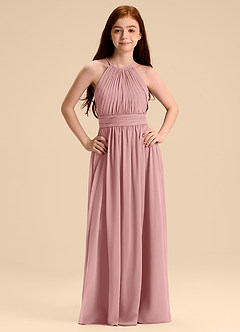 Azazie Malone Junior Robe Trapèze en Mousseline de soie Plissée Rose Poussiéreuse image7