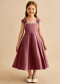 Azazie Yosemite Robe Demoiselle D'honneur Fillette Robe Princesse en Mat Satiné Encolure en Forme de Cœur Améthyste image4