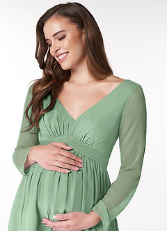 Azazie Teton vestidos de dama de honor de maternidad Vestido de Corte En A Manga larga Hasta el suelo Gasa image5