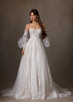 Azazie Elowyn Bröllopsklänningar Klä av Balklänning i Spets Axelbandslös Diamant Vit Naken image3