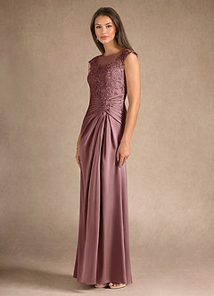 Azazie Santa Barbara Mother of the Bride Dresses Vintage Mauve Sheath Pleated Stretch Satin Dress image6