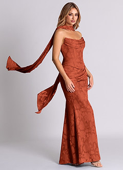 Azazie Sorrel Vestidos de madrinha de casamento Vestido Castanho Aloirado de Esgotamento Floral de sereia com Espartilho image4