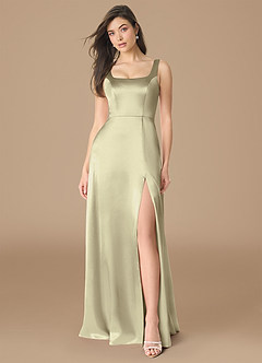 Azazie Joyce Brautjungfernkleider A-Linie Seitliche Cut-Outs Metallischer Satin Kleid Moosgrün image1