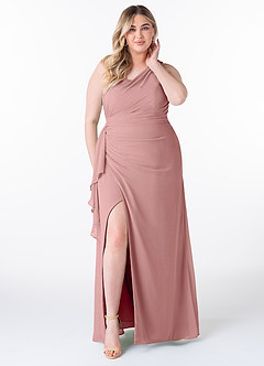 Azazie Maive Bridesmaid Dresses Dusty Rose Sheath Pleated Ruffle Chiffon Dress image7