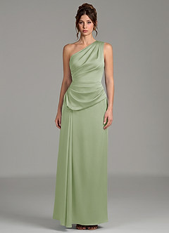 Azazie Zahira Robes de demoiselle d'honneur Robe Fourreau en Satin extensible Une épaule Vert Sauge image3