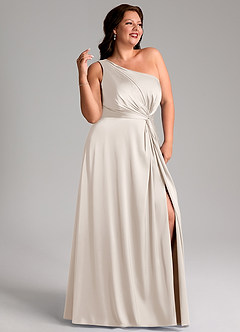 Azazie Brooke Bridesmaid Dresses White Alabaster A-Line One Shoulder Stretch Satin Dress image12
