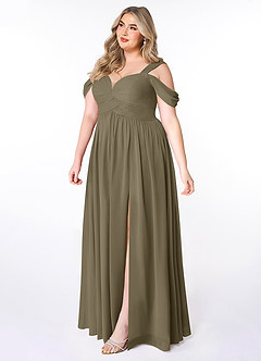 Azazie Lianne Bridesmaid Dresses Willow Green A-Line Off the Shoulder Chiffon Dress image9