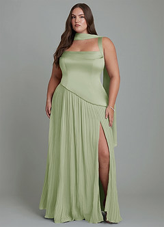 Azazie Stephanie Bridesmaid Dresses Dusty Sage A-Line Pleated Stretch Satin Dress image14