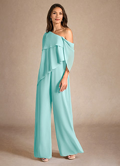 Azazie Halima Mother of the Bride Dresses Aqua Jumpsuit/Pantsuit Side Slit Chiffon Dress image2