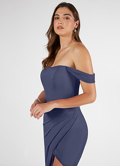 Azazie Kit Bridesmaid Dresses Stormy Mermaid Off the Shoulder Mesh Dress image5