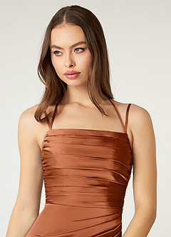Azazie Desi Bridesmaid Dresses Copper Sheath Halter Corset Stretch Satin Dress image6