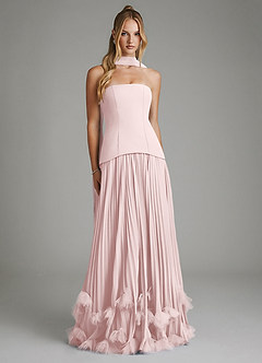 Azazie Alex Robes de demoiselle d'honneur Robe Trapèze en Mousseline de soie Corset Rose Pâle image1