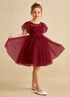 Azazie Queenie Flower Girl Dresses Burgundy A-Line Lace Dress image5