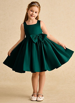 Azazie Jessie Flower Girl Dresses Pine A-Line Bow Matte Satin Dress image2