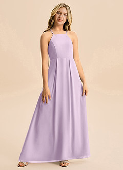 Azazie Farrah Junior A-linja Pliseerattu Sifonki Lattian pituus Nuorempi morsiusneito Pukeutua image4