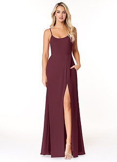 Azazie Moira Brautjungfernkleider A-Linie Schaufel Chiffon Kleid Cabernetrot image1