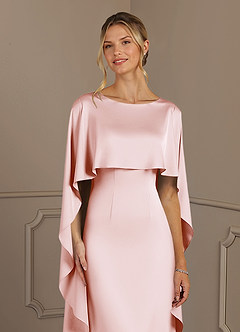 Azazie Eli Mother of the Bride Dresses Blushing Pink Sheath Boatneck Stretch Satin Dress image5