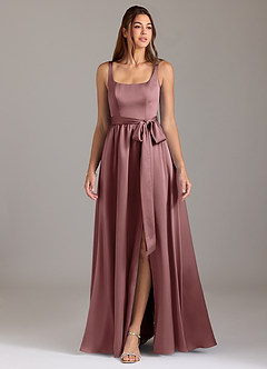Azazie Elliott Bridesmaid Dresses Vintage Mauve A-Line with Pockets Stretch Satin Dress image3