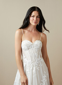 Azazie Aurorie Wedding Dresses Diamond White Nude A-Line Sequins Tulle Dress image5