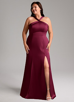 Azazie Rue Bridesmaid Dresses Burgundy Mermaid Pleated Stretch Satin Dress image10