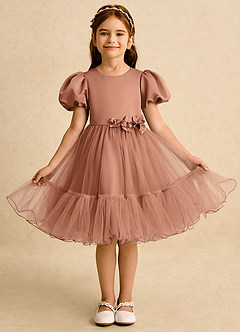 Azazie Cocoa vestidos de niña de las flores Vestido de Bronceador de Tul de Princesa con Plisado image5