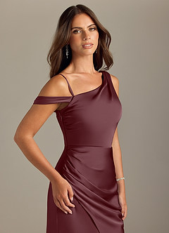 Azazie Madelyn Brautjungfernkleider Wandelbar Meerjungfrau-Linie Schulterfrei Stretch-Satin Kleid Sangria image6