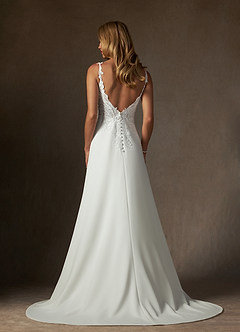Azazie Clementina Wedding Dresses Diamond White A-Line V-Neck Sequins Stretch Crepe Dress image2