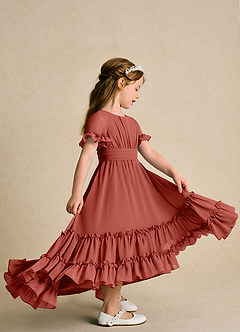 Azazie Kass Flower Girl Dresses Terracotta A-Line Pleated Chiffon Dress image5