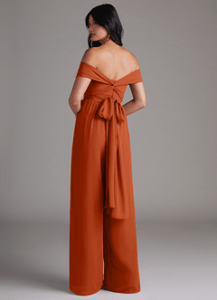 Azazie Lamara Robes de demoiselle d'honneur Combinaison Convertible en Mousseline de soie Épaule décolletée Orange Brûlée image5