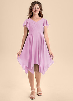Azazie Janeaurelia Junior Vestido de Rosa Caramelo de Gasa de Corte En A con Plisado image6