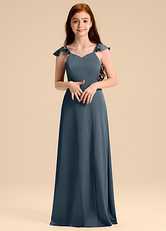 Azazie Everett Junior Vestido de Crepúsculo de Satén Elástico de Corte en A con Lazo image4