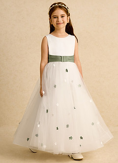 Azazie Cricket vestidos de niña de las flores Vestido de Marfil Pistacho de Satin Mate de Princesa con Plisado image6